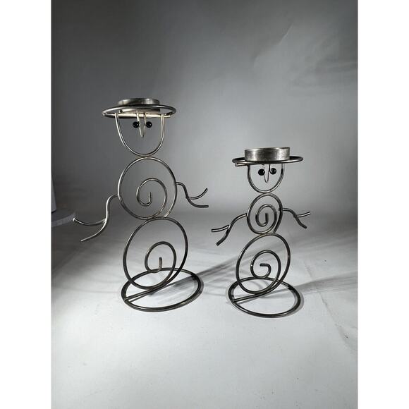 Vintage Christmas Snowman Set Of 2 International Silver Company Tea light Holder - Picture 6 of 15